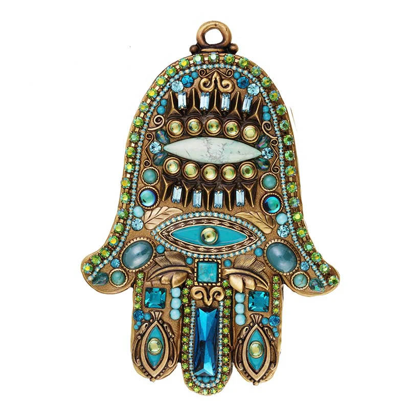Michal Golan Abstract Turquoise and Bronze Wall Hamsa
