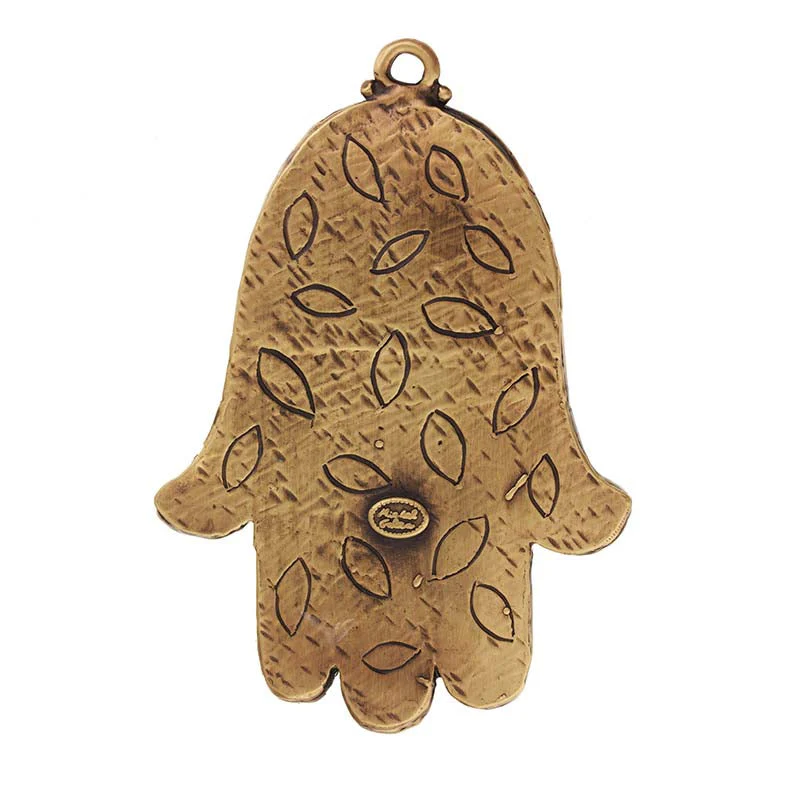 Michal Golan Abstract Turquoise and Bronze Wall Hamsa - Image 2