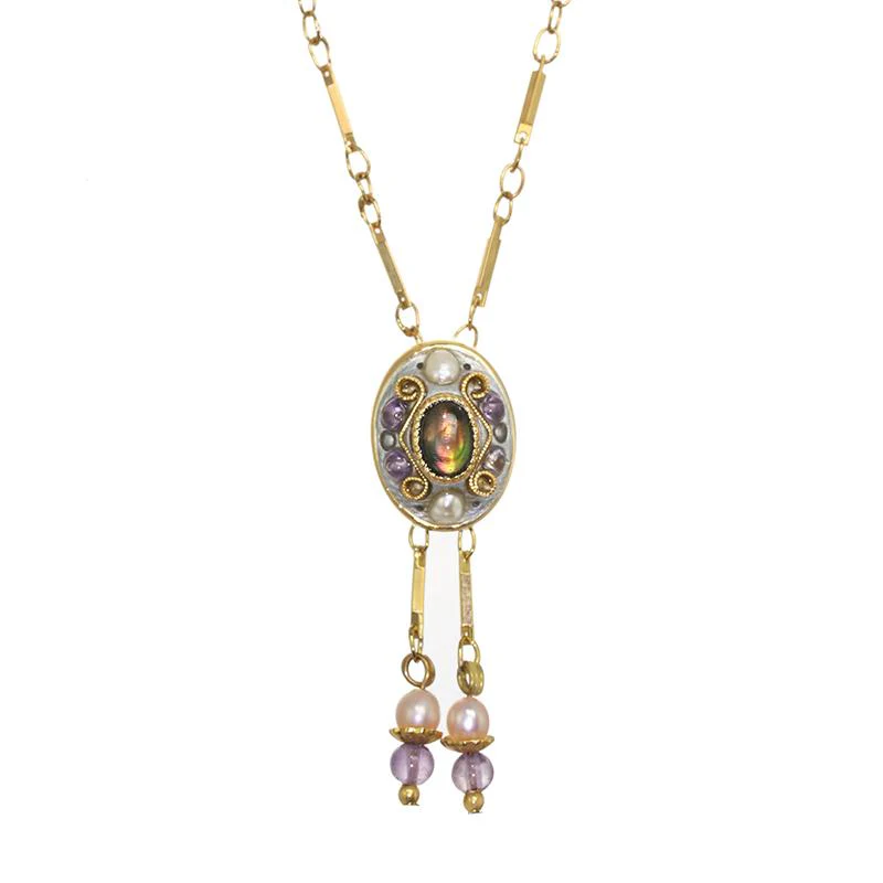 Michal Golan Amethyst Oval Dangling Necklace