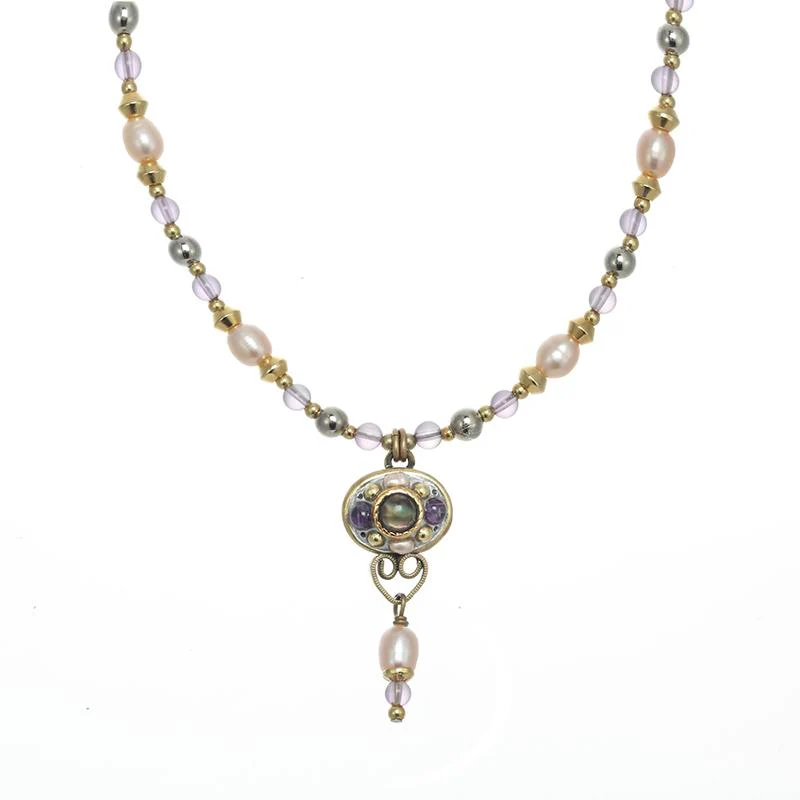 Michal Golan Amethyst Small Oval Beaded Necklace