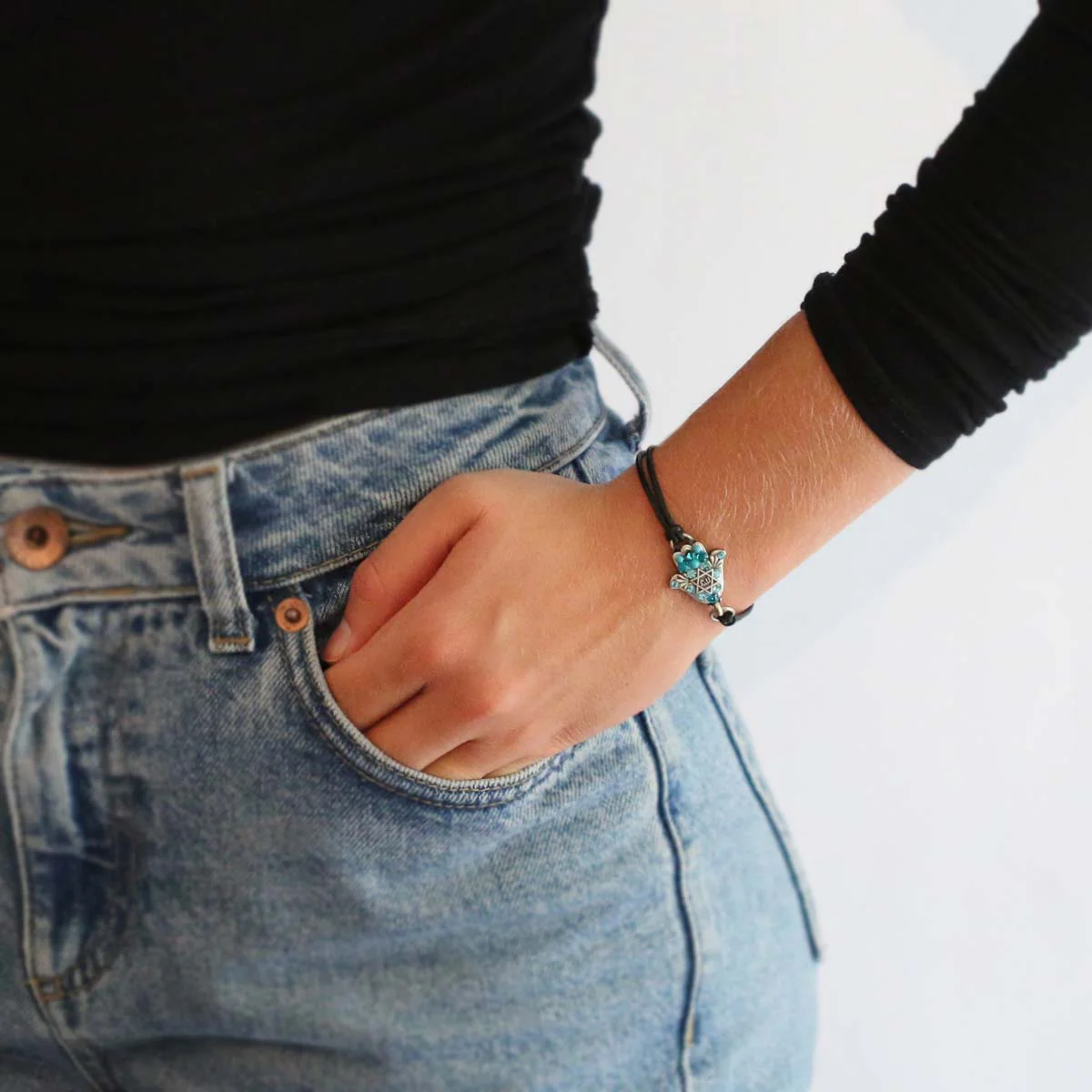 Michal Golan Blue and Silver Hamsa Bracelet - Image 3