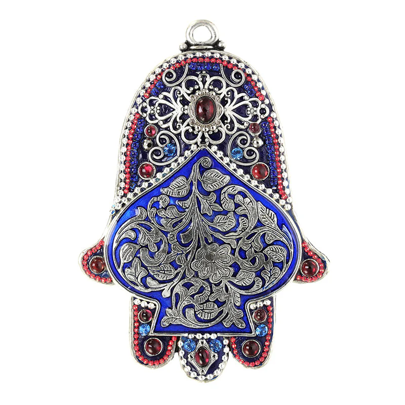 Michal Golan Blue and Silver Spade Wall Hamsa