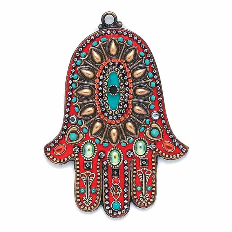 Michal Golan Coral and Turquoise Wall Hamsa