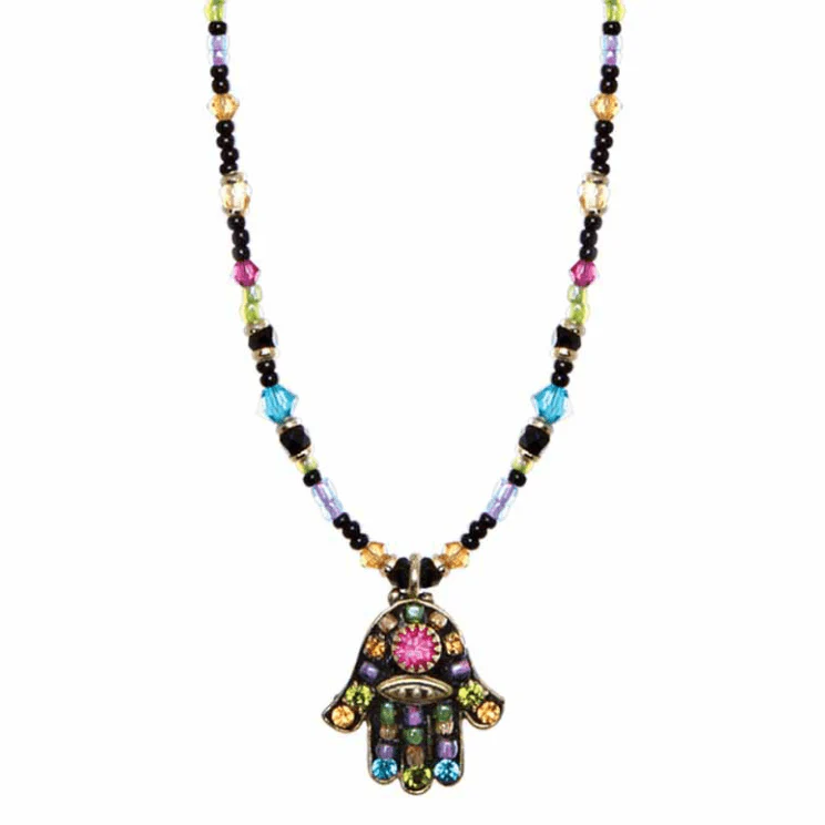 Michal Golan Dark Multi-Bright Hamsa Necklace