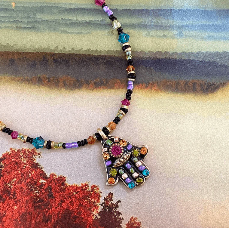Michal Golan Dark Multi-Bright Hamsa Necklace - Image 4