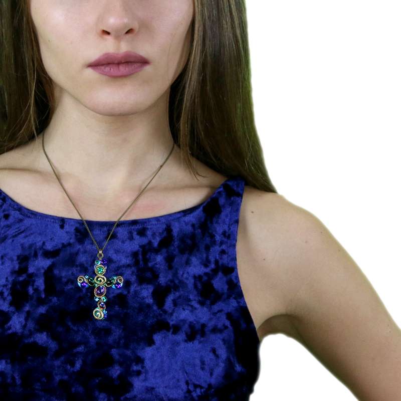 Michal Golan Emerald Cross Necklace