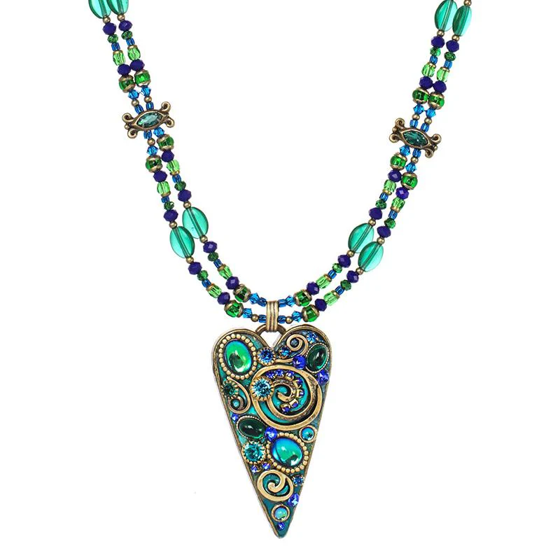 Michal Golan Emerald Long Heart Necklace - Image 3