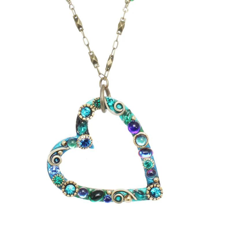Michal Golan Emerald Open Heart Pendant Necklace