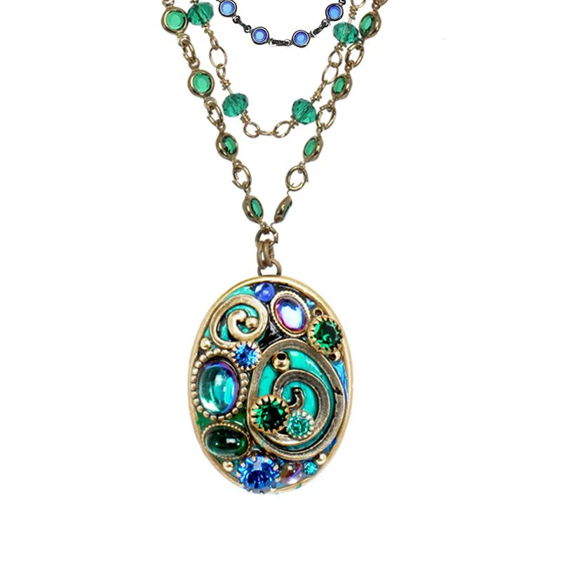 Michal Golan Emerald Oval Triple Chain Necklace - Image 2