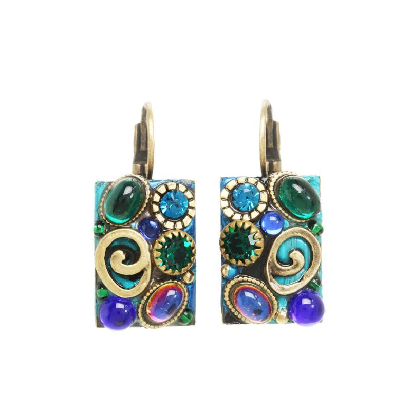 Michal Golan Emerald Rectangle Lever Back Earrings