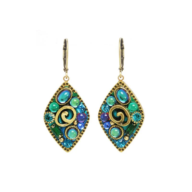 Michal Golan Emerald Small Diamond Lever Back Earrings