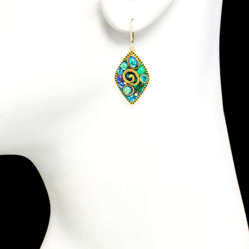 Michal Golan Emerald Small Diamond Lever Back Earrings - Image 2