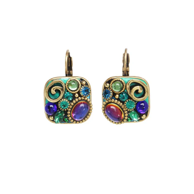 Michal Golan Emerald Square Lever Back Earrings