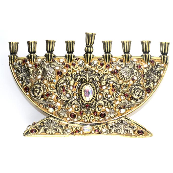 Michal Golan Menorah Extravagant scroll and feather metal work