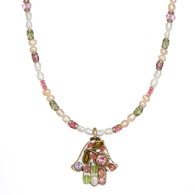Michal Golan Pearl Blossom Hamsa Necklace