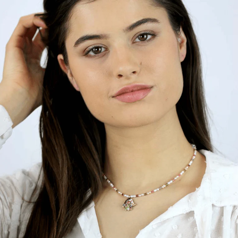 Michal Golan Pearl Blossom Hamsa Necklace - Image 2