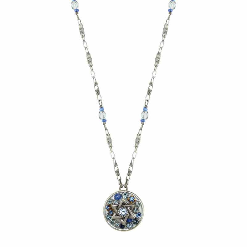 Michal Golan Silver and Blue Star of David Necklace