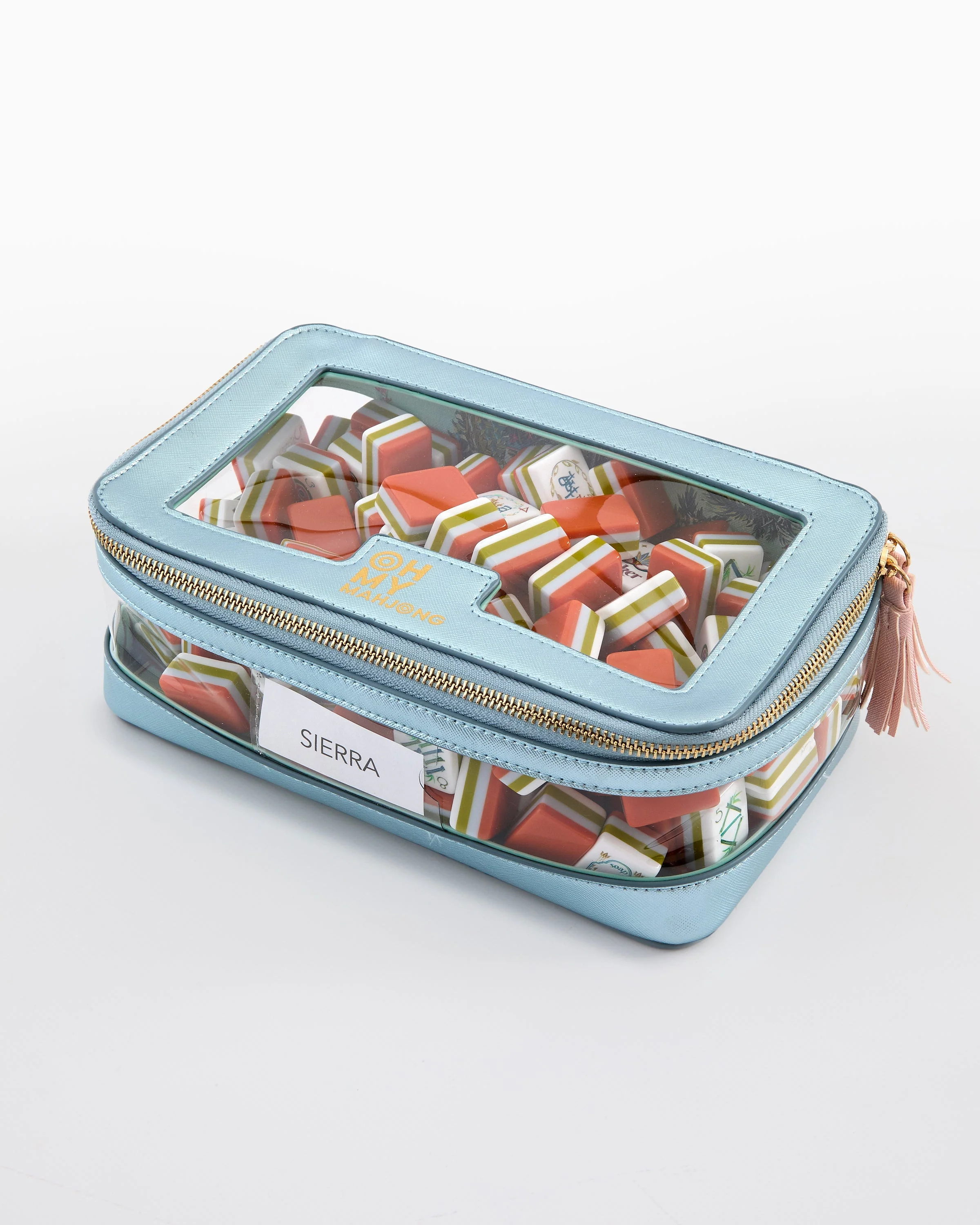 Oh My Mahjong Metallic Light Blue Tile Storage Bag - Image 3