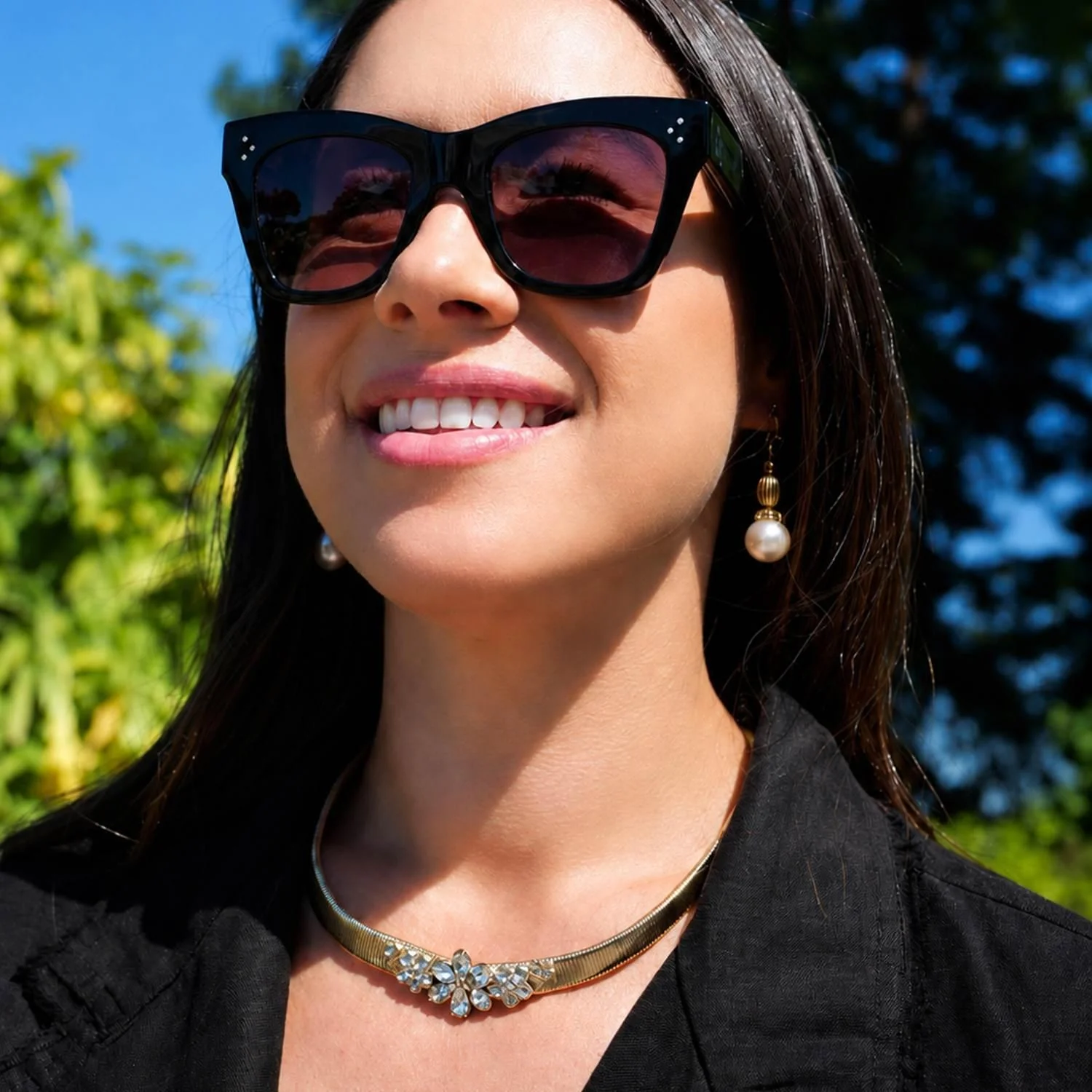 Olivia Riegel Crystal Flower Collar Necklace Gold - Image 2