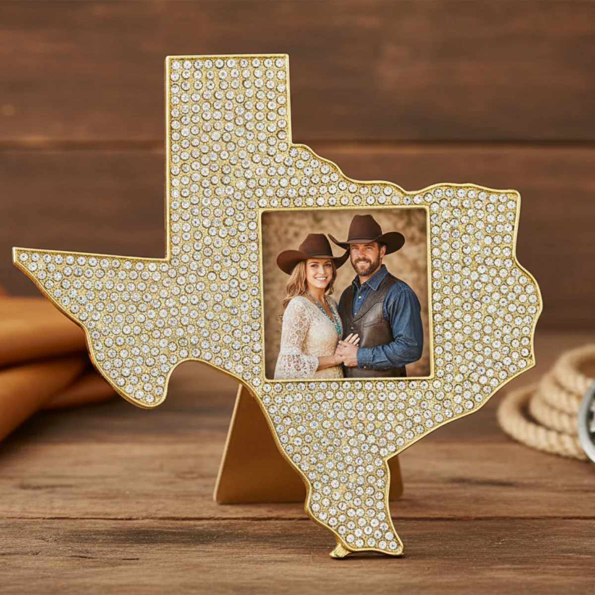 Olivia Riegel Crystal Texas Picture Frame Gold 3" x 3" - Image 6