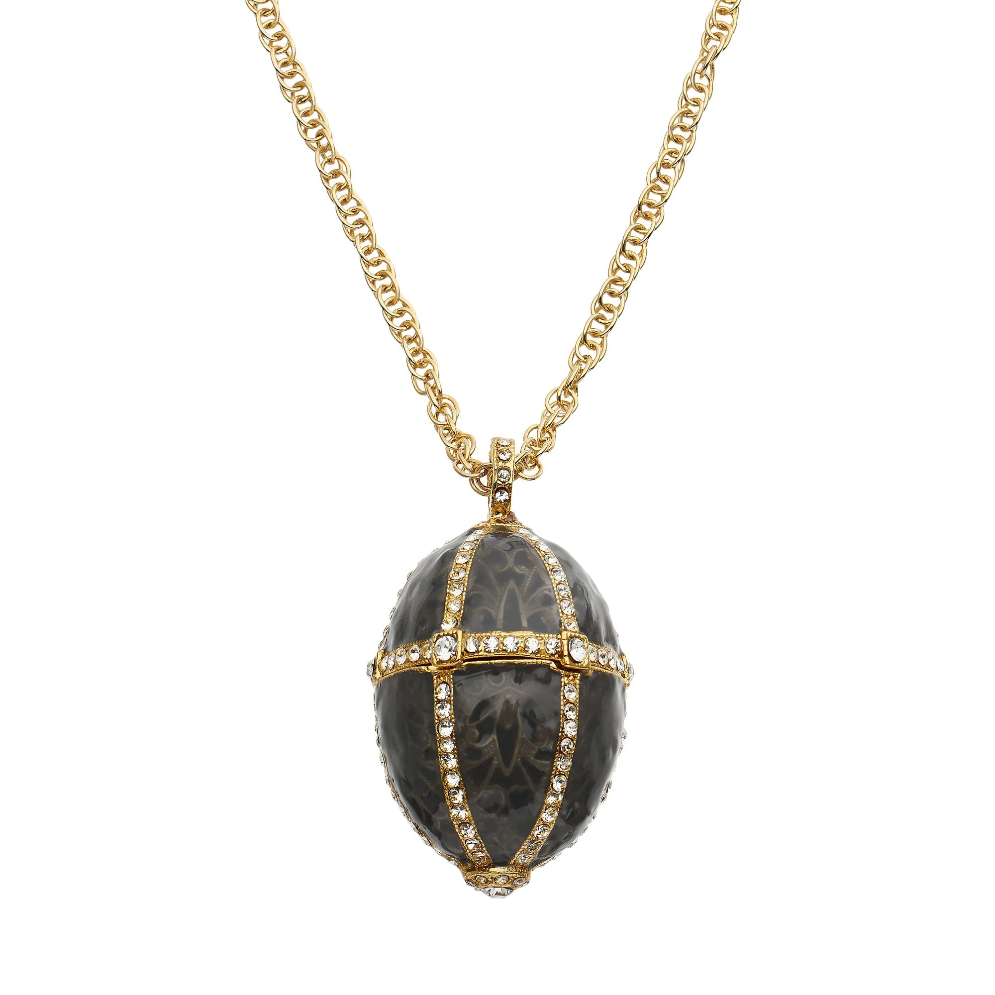 Olivia Riegel Enamel Egg Locket Pendant Necklace Gray - Image 2