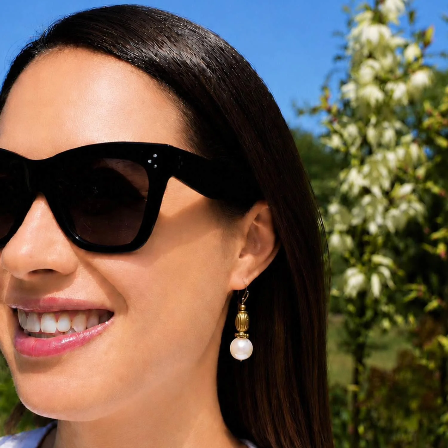Olivia Riegel Faux Pearl & Bead Drop Earrings Gold - Image 2