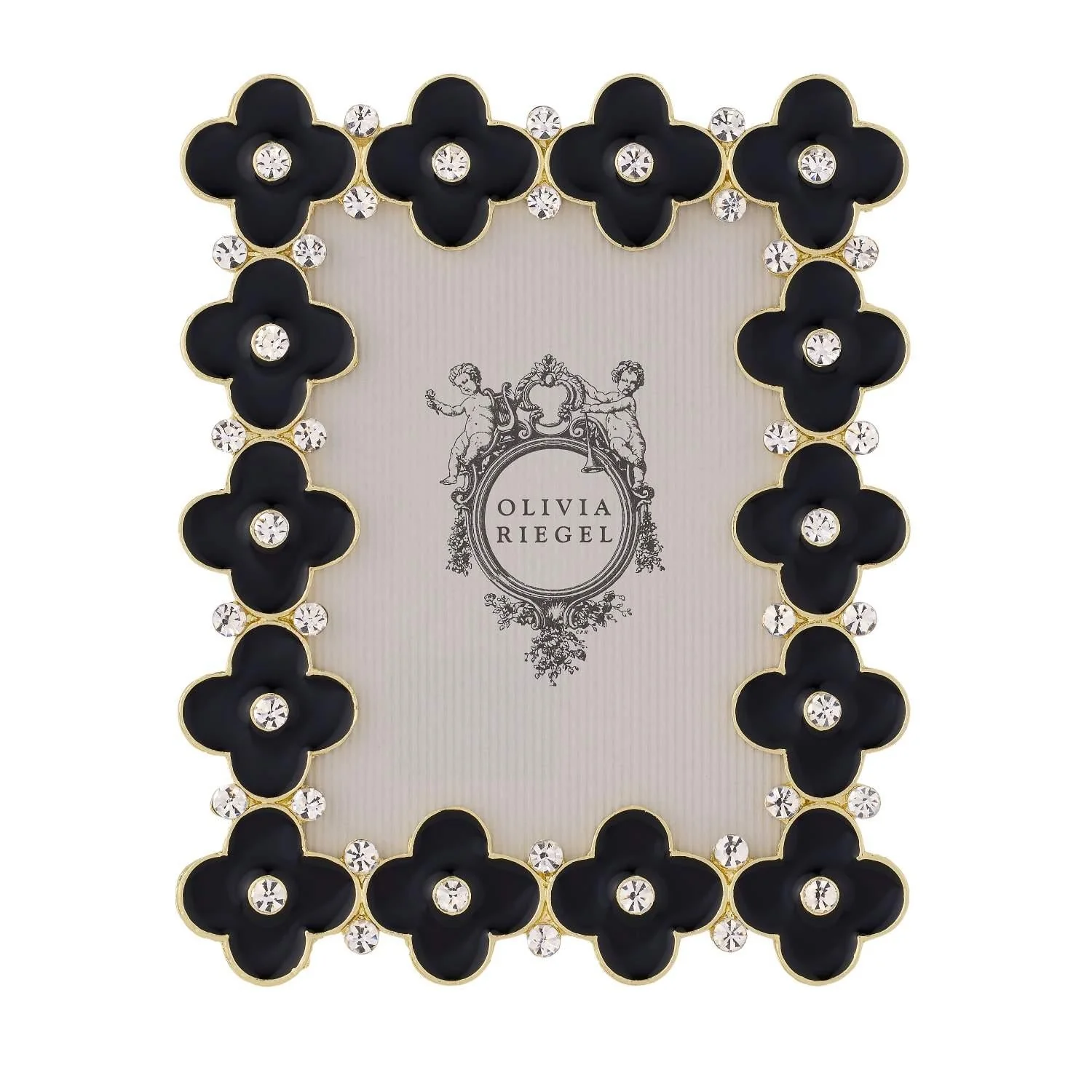 Olivia Riegel Gold Black Enamel Clover Picture Frame 2.5" x 3.5"