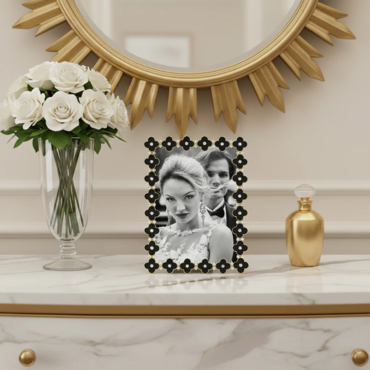 Olivia Riegel Gold Black Enamel Clover Picture Frame 5" x 7" - Image 4