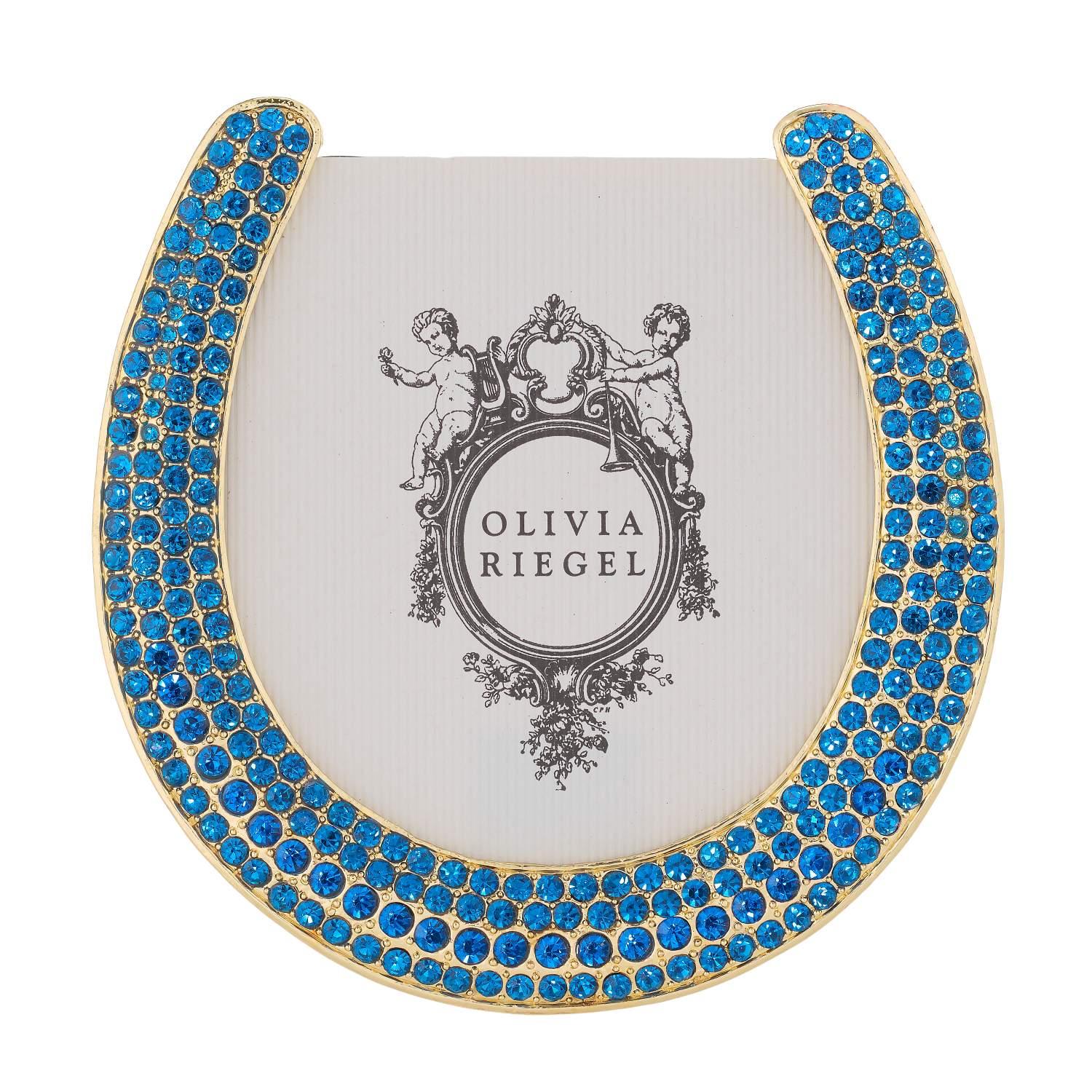 Olivia Riegel Gold Horseshoe Frame with Capri Blue Stones Blue