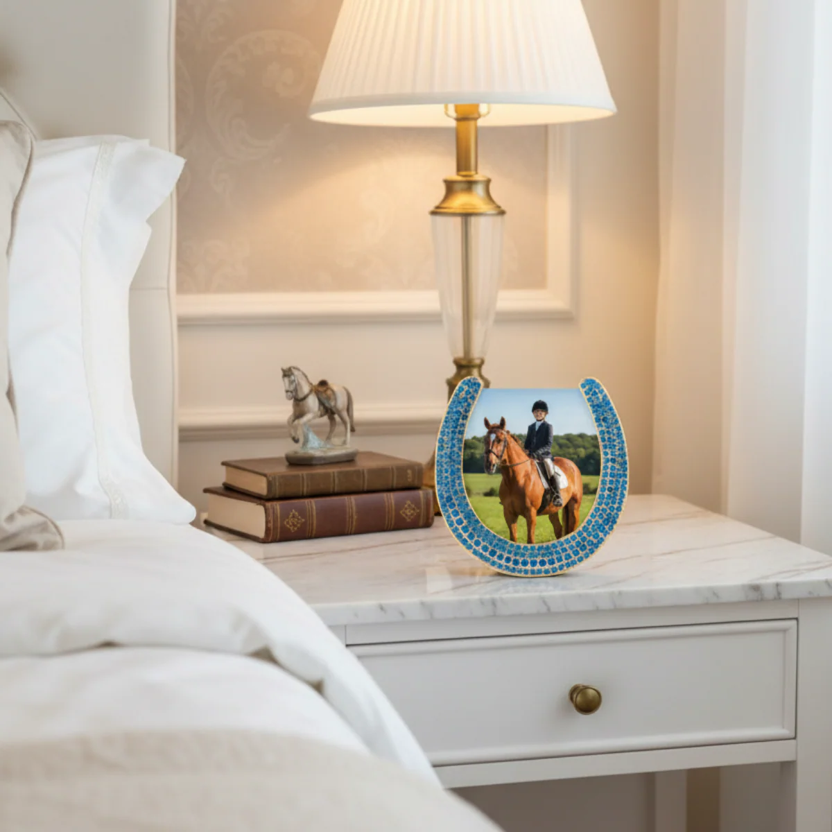 Olivia Riegel Gold Horseshoe Frame with Capri Blue Stones Blue - Image 3