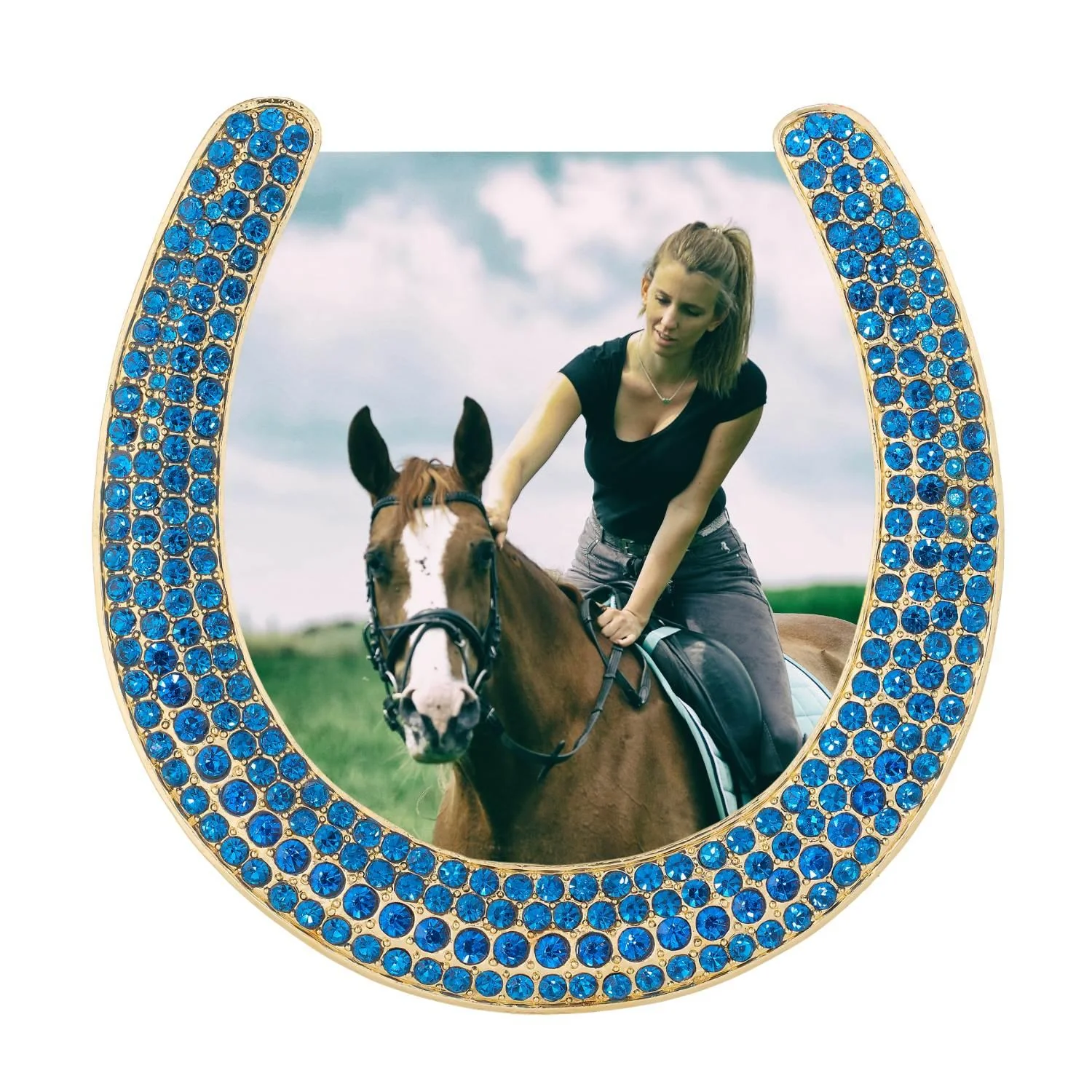 Olivia Riegel Gold Horseshoe Frame with Capri Blue Stones Blue - Image 7