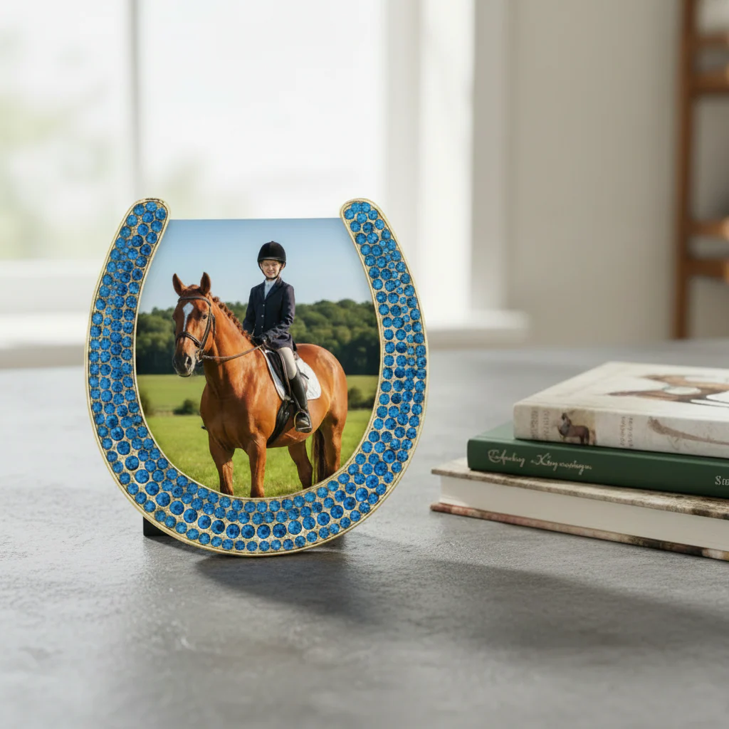 Olivia Riegel Gold Horseshoe Frame with Capri Blue Stones Blue - Image 8