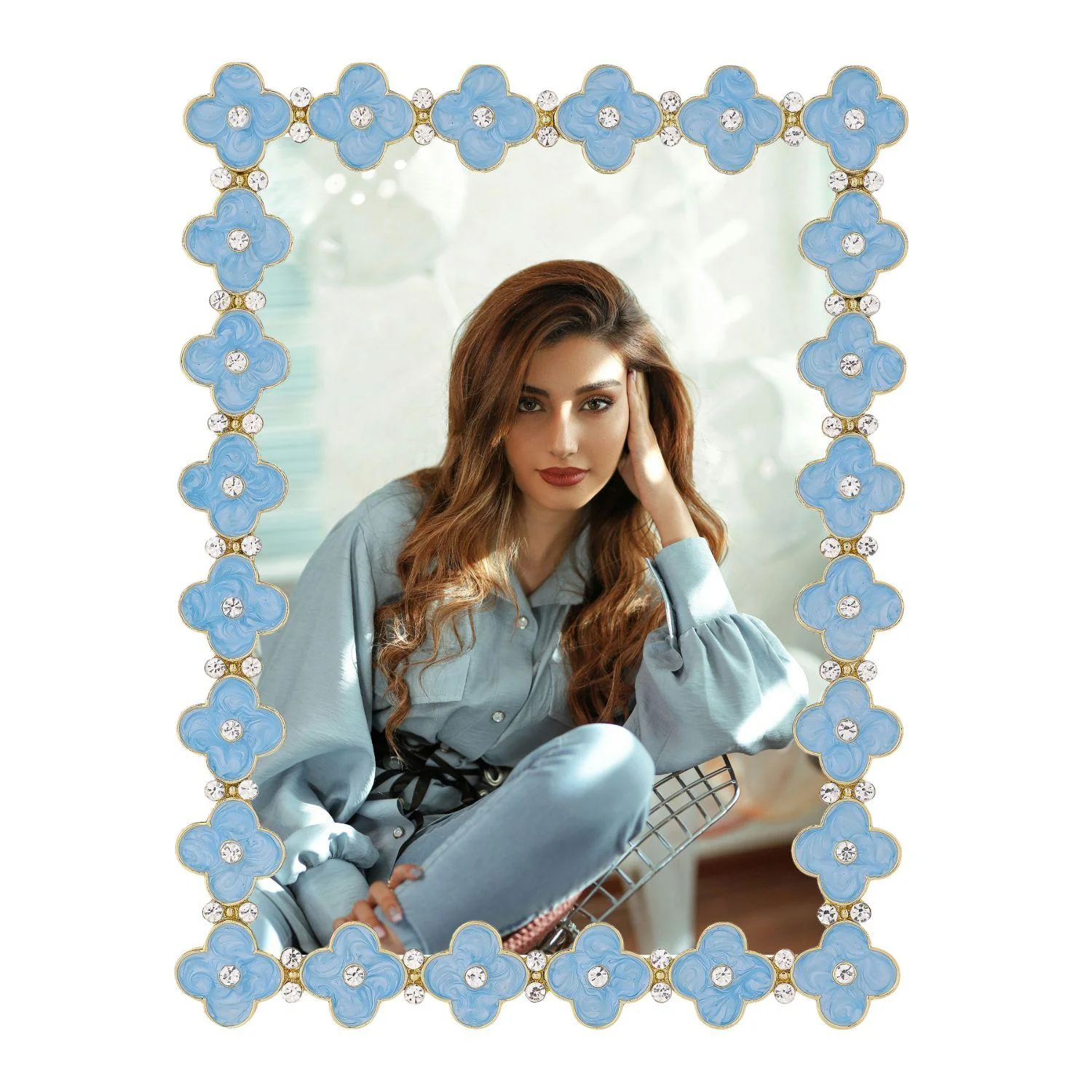 Olivia Riegel Gold Light Blue Enamel Clover Picture Frame 5" x 7" - Image 3