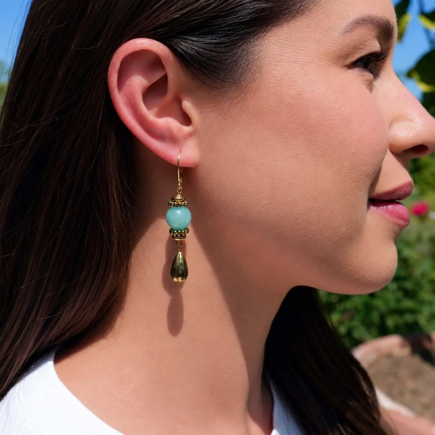 Olivia Riegel Gold Teardrop Earrings Aventurine - Image 3