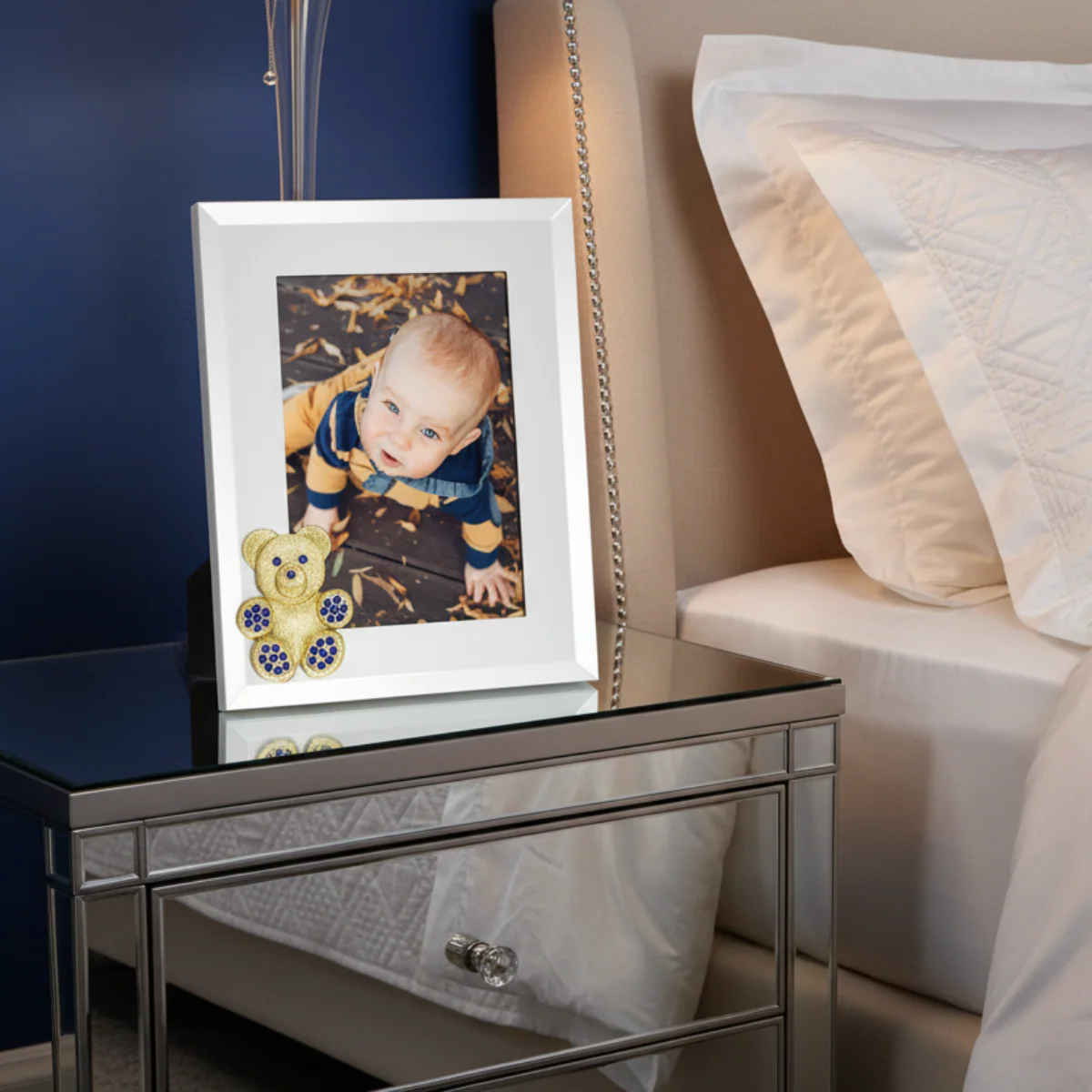 Olivia Riegel Gold Teddy Bear with Sapphire Crystals 5" x 7" Picture Frame Blue 5" x 7" - Image 2