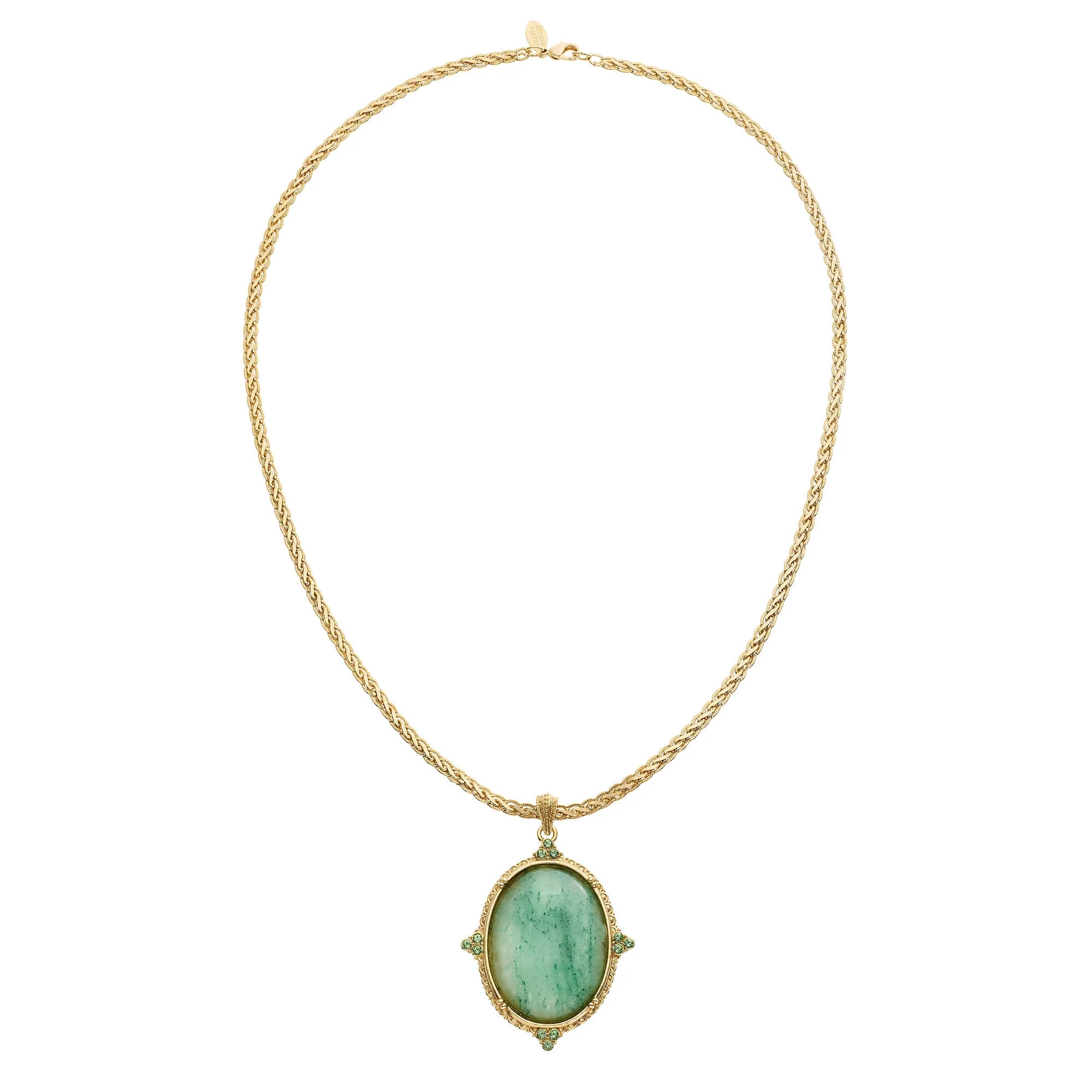 Olivia Riegel Oval Aventurine Pendant Necklace Gold - Image 4