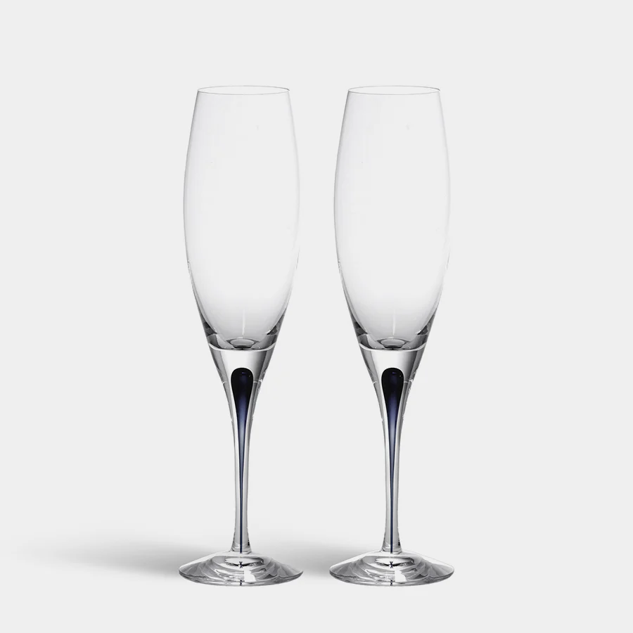 Orrefors Blue Intermezzo Blue Flute Set of 2