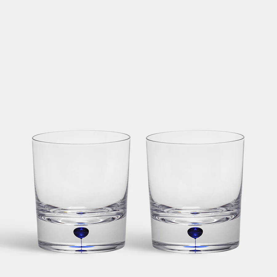 Orrefors Blue Intermezzo Blue Old Fashioned Whiskey Set of 2