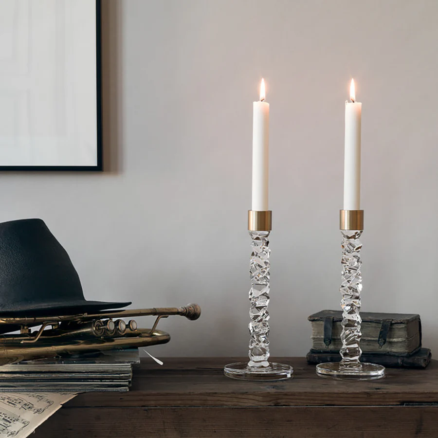 Orrefors Carat Candlestick Brass Medium - Set of 2 - Image 2