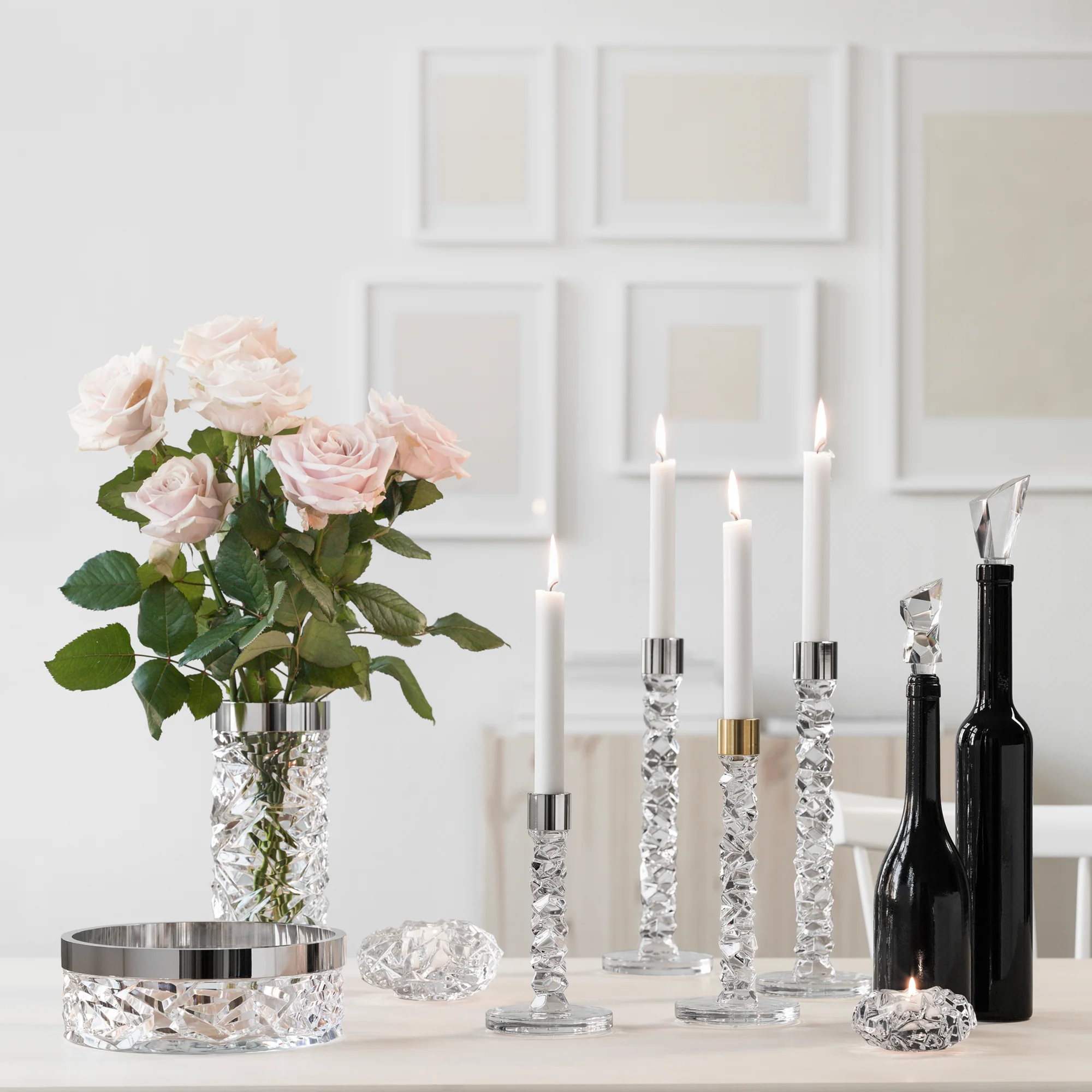 Orrefors Carat Candlestick Brass Medium - Set of 2 - Image 4