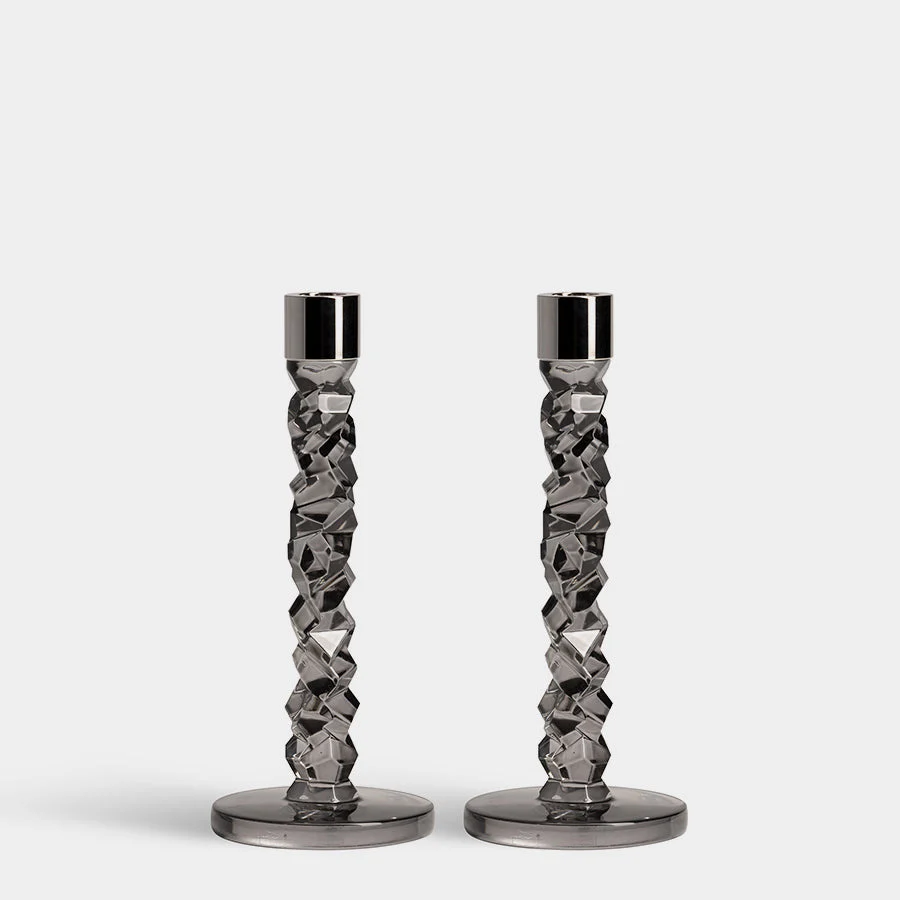 Orrefors Carat Candlestick Graphite - Set of 2