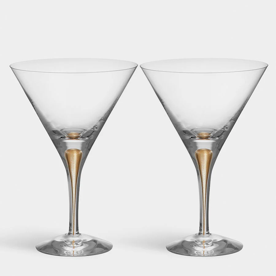 Orrefors Gold Intermezzo Gold Martini Set of 2