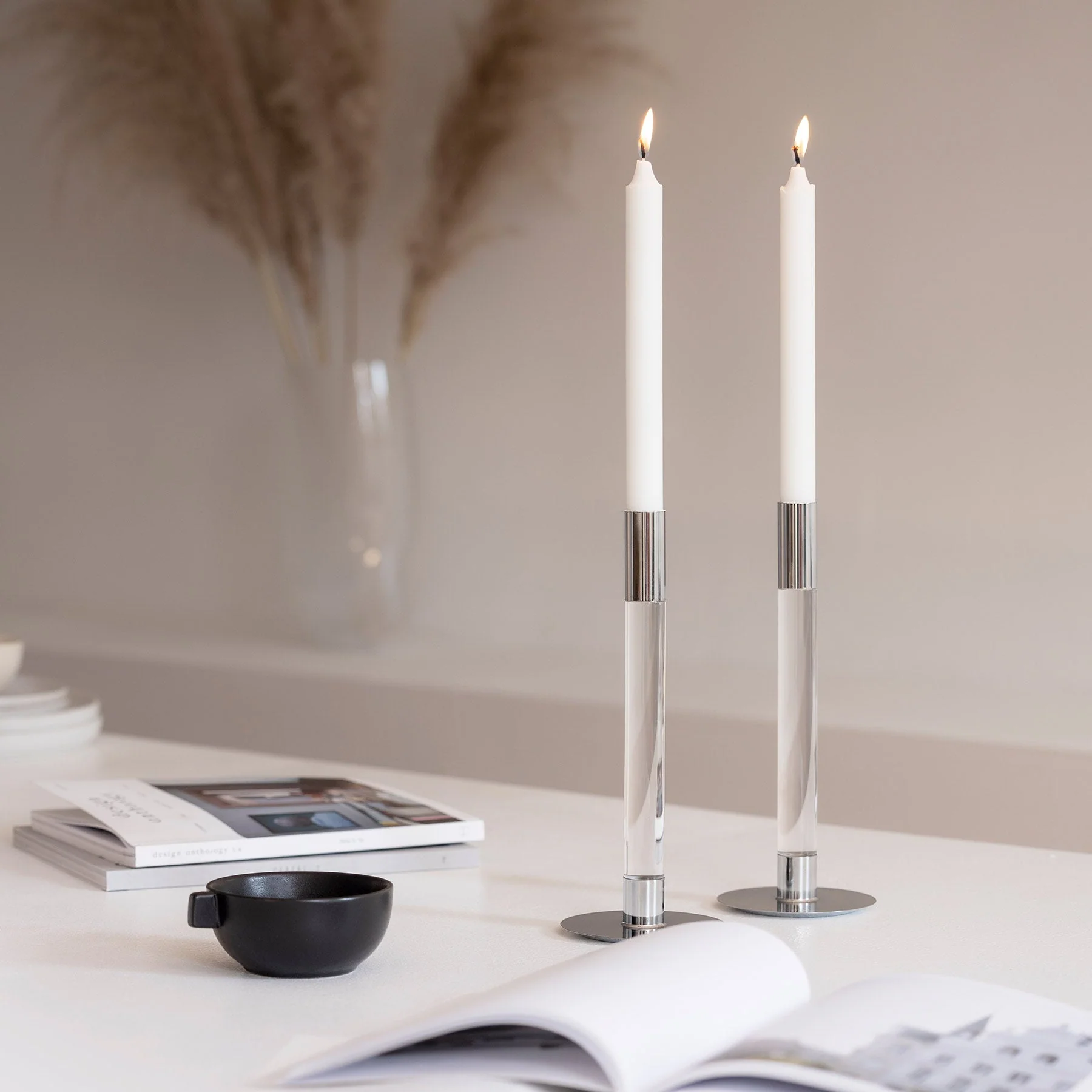 Orrefors Lumiere Candlestick Silver Medium - Set of 2 - Image 3