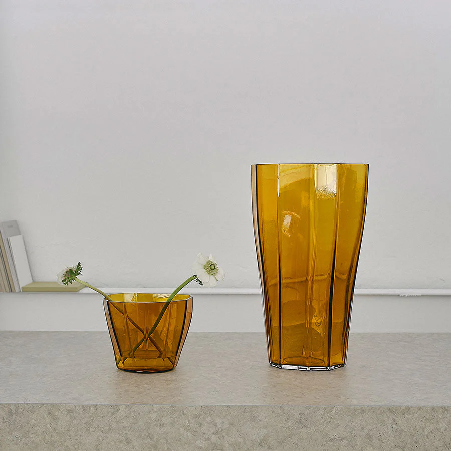 Orrefors Reed Vase Amber Low - Image 2