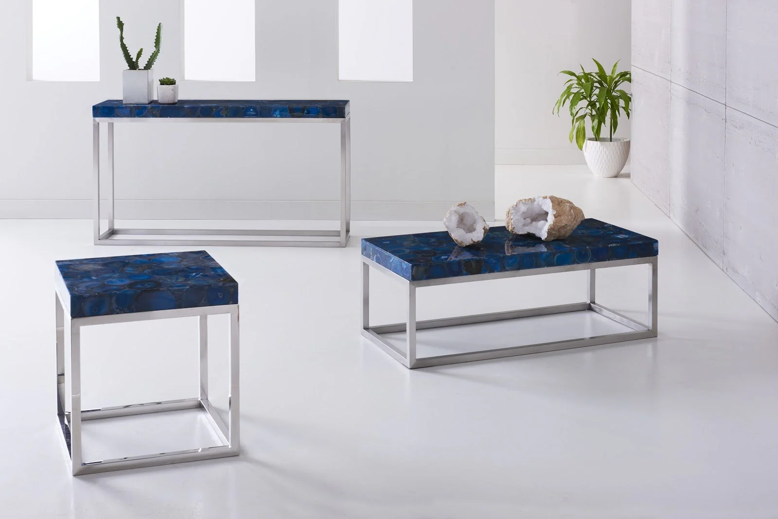 Phillips Collection Agate Coffee Table, Stainless Steel Base - Image 2