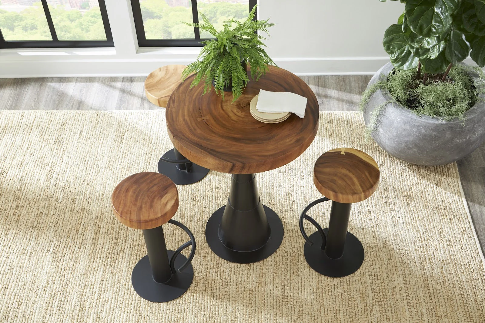 Phillips Collection Black Iron Bar Stool, Swivel Seat, Natural - Image 4
