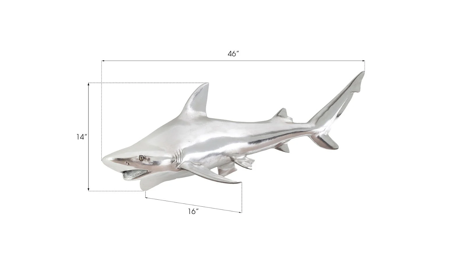 Phillips Collection Black Tip Reef Shark Wall Sculpture, Resin, Silver Leaf - Image 2