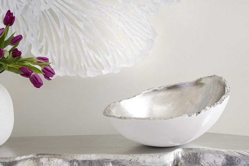 Phillips Collection Broken Egg Bowl, White and Silver Leaf - Image 2