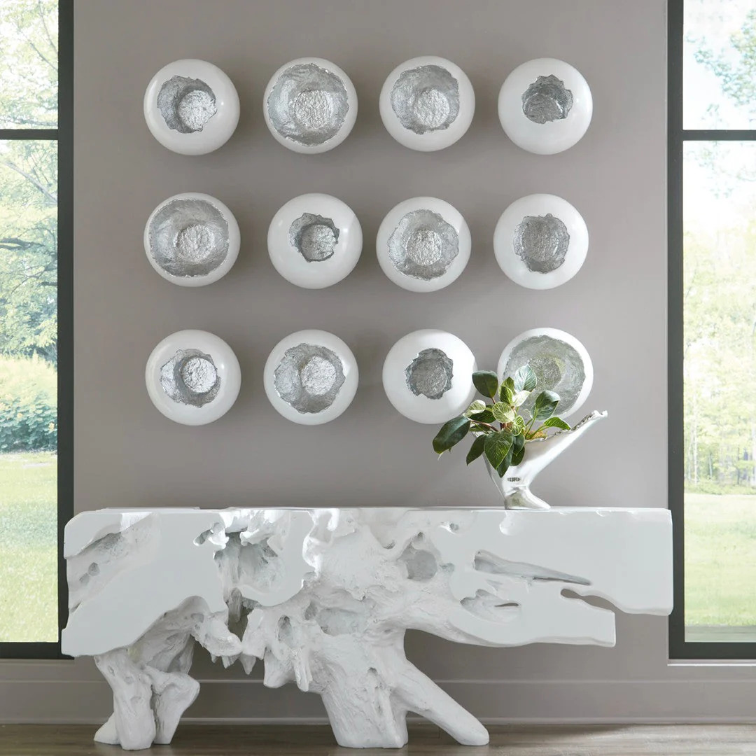Phillips Collection Broken Egg Wall Art, White and Silver Leaf, Set of 4 - Image 2