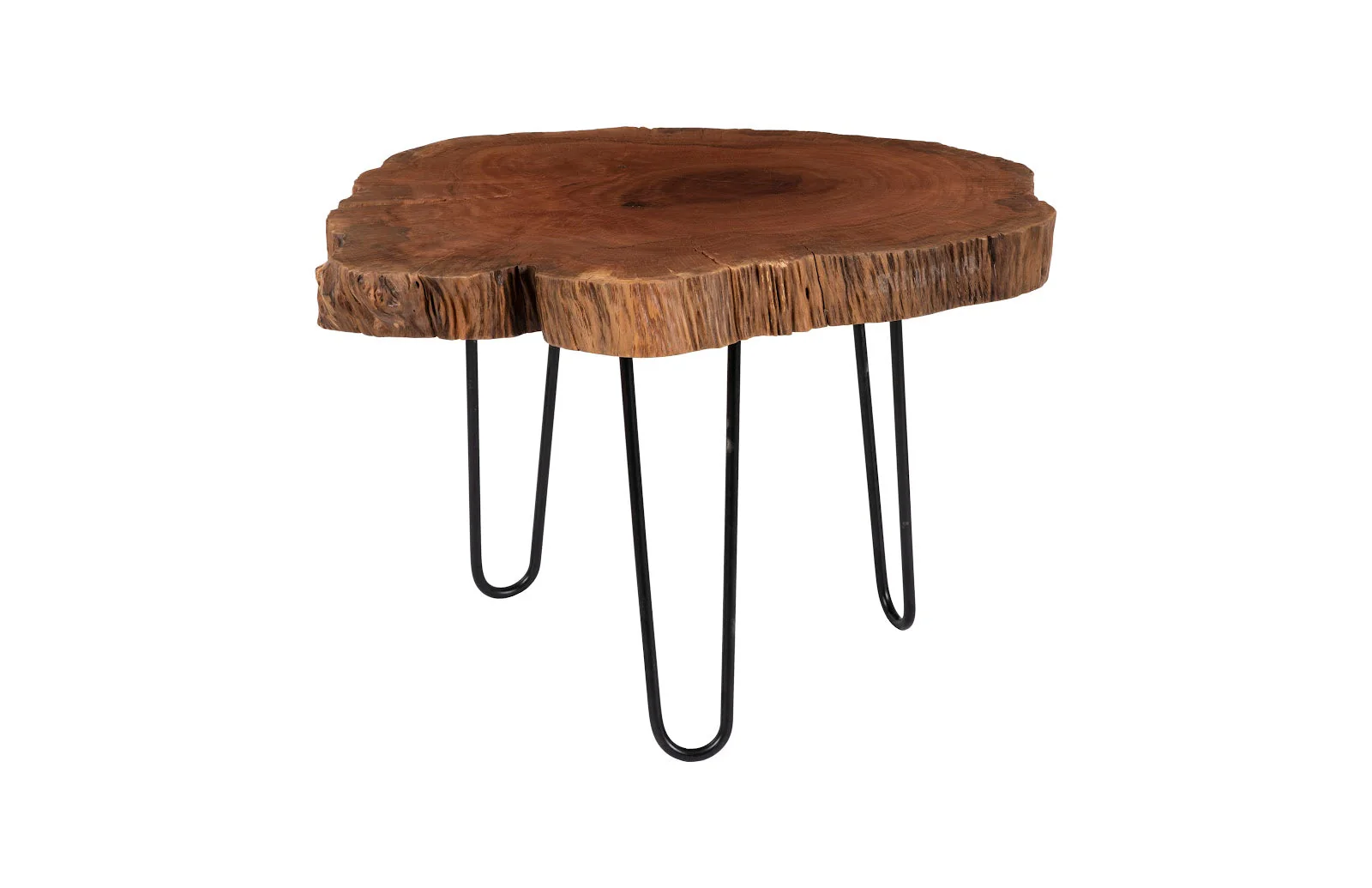 Phillips Collection Burled Coffee Table, Black Metal Legs, Small
